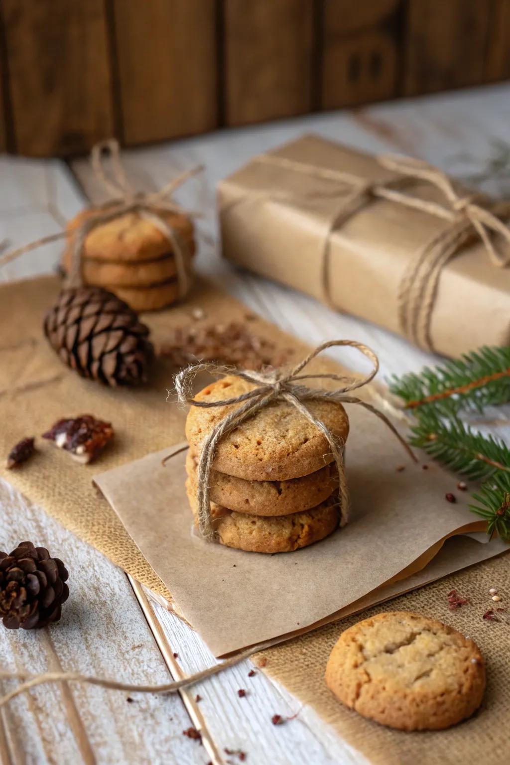 Down-to-earth cord wraps add a cozy, handmade sensation to biscuit presents.