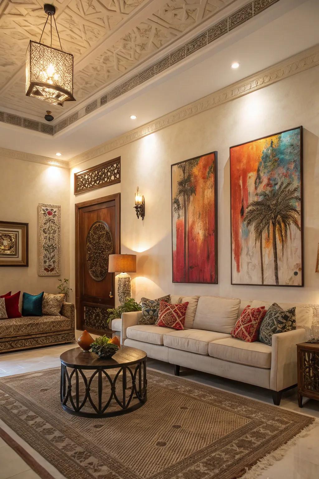 Wall art infuses character and elegance into your living room.