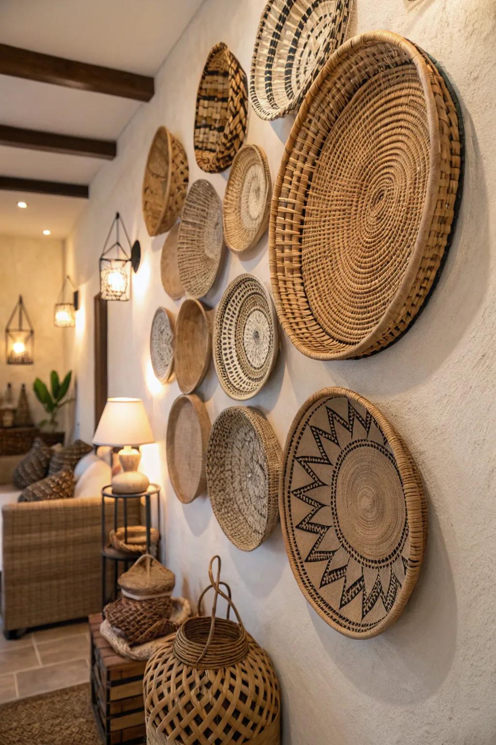 Woven baskets introduce texture and warmth to your walls.