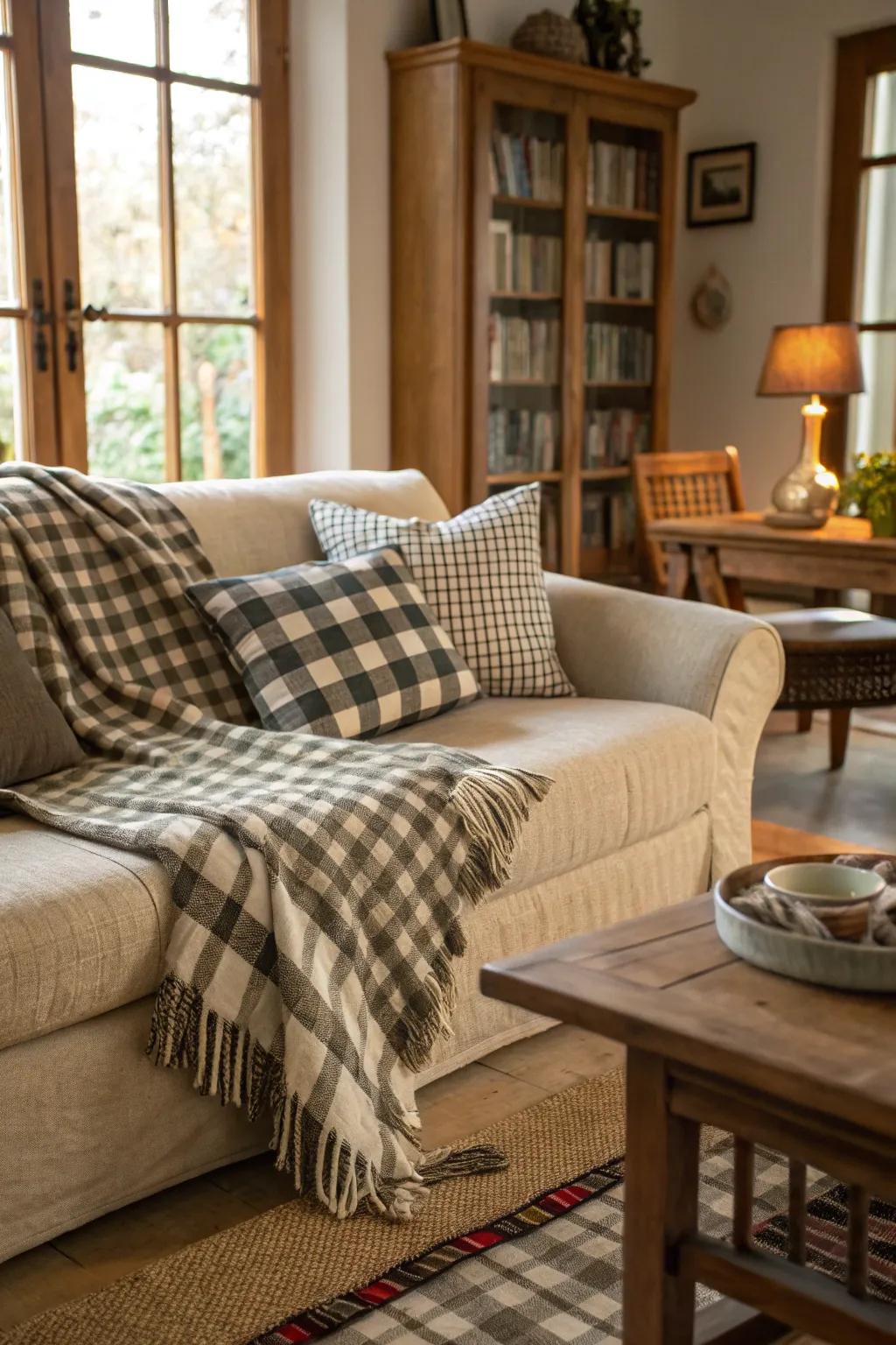 Checkered textiles add warmth and coziness to your dwelling.