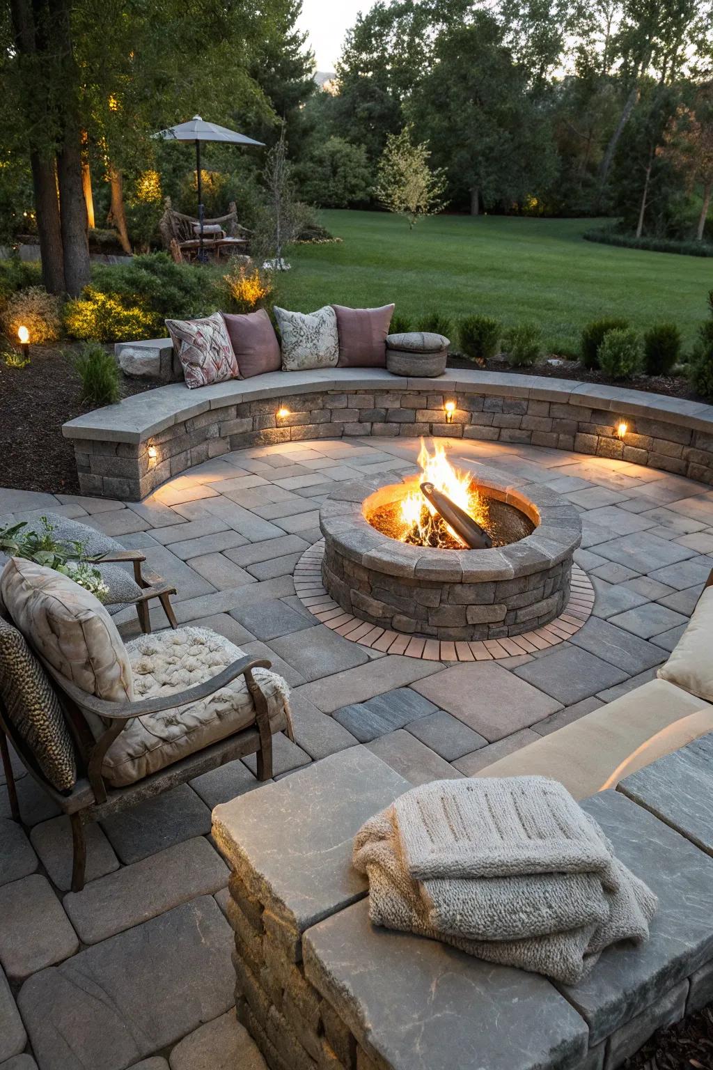 Include a fire pit in your courtyard for comforting warmth and a snug setting.