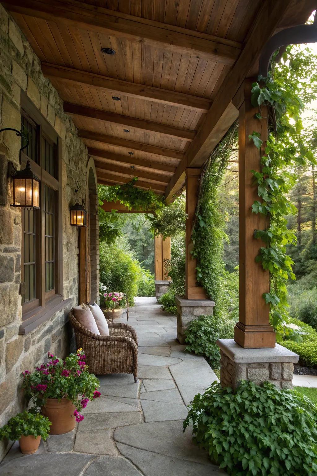 Raw materials introduce coziness and equilibrium to your veranda.