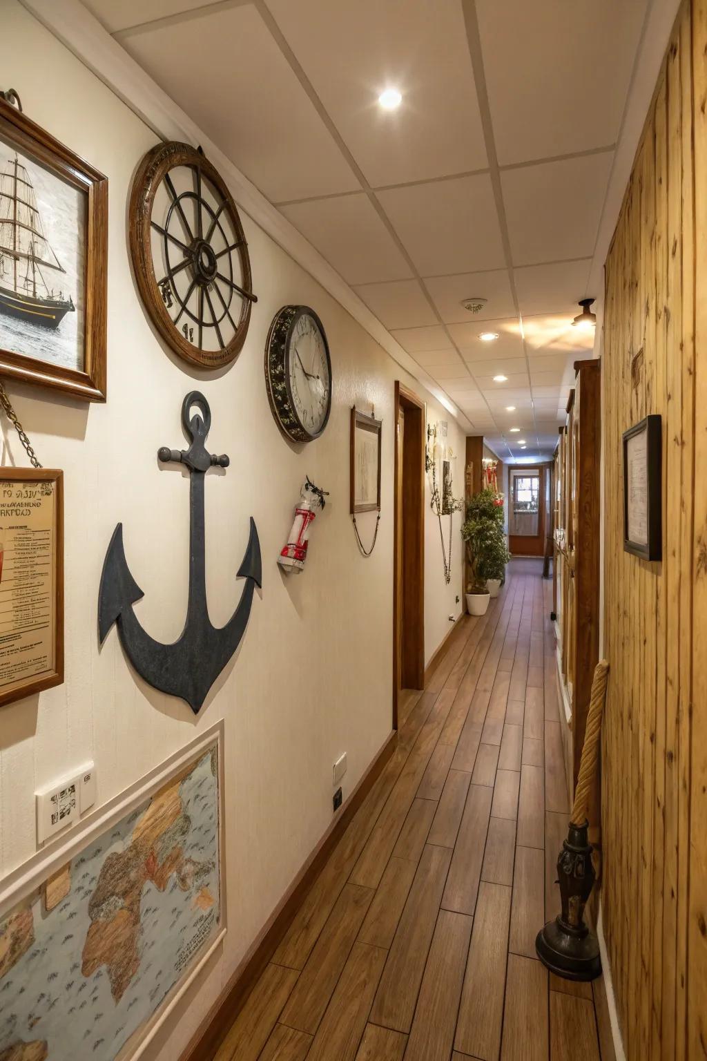 A ship anchor-themed timepiece introduces allure and distinctiveness.