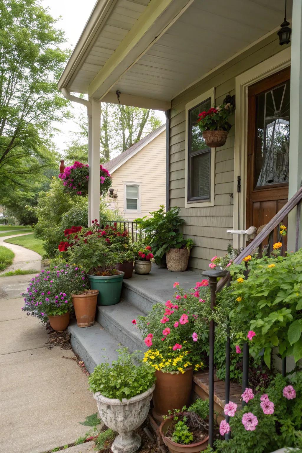 Greenery in pots lends a homely warmth to any porch.