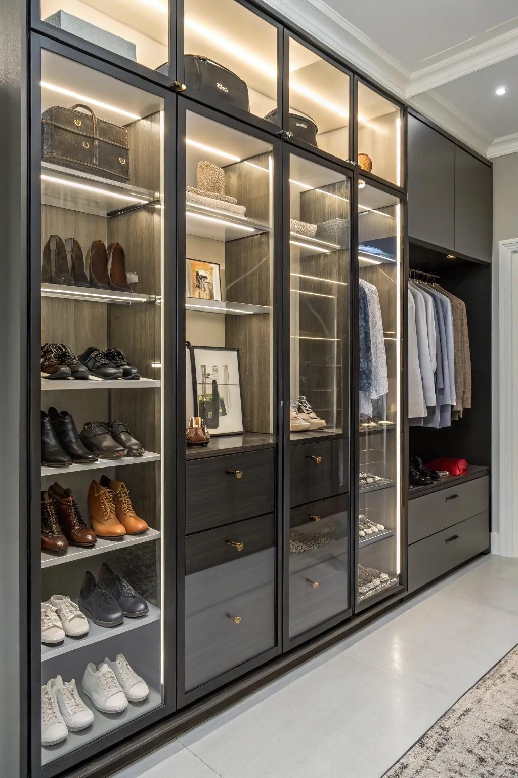 Transform your closet into a fashion showroom using see-through wardrobes.