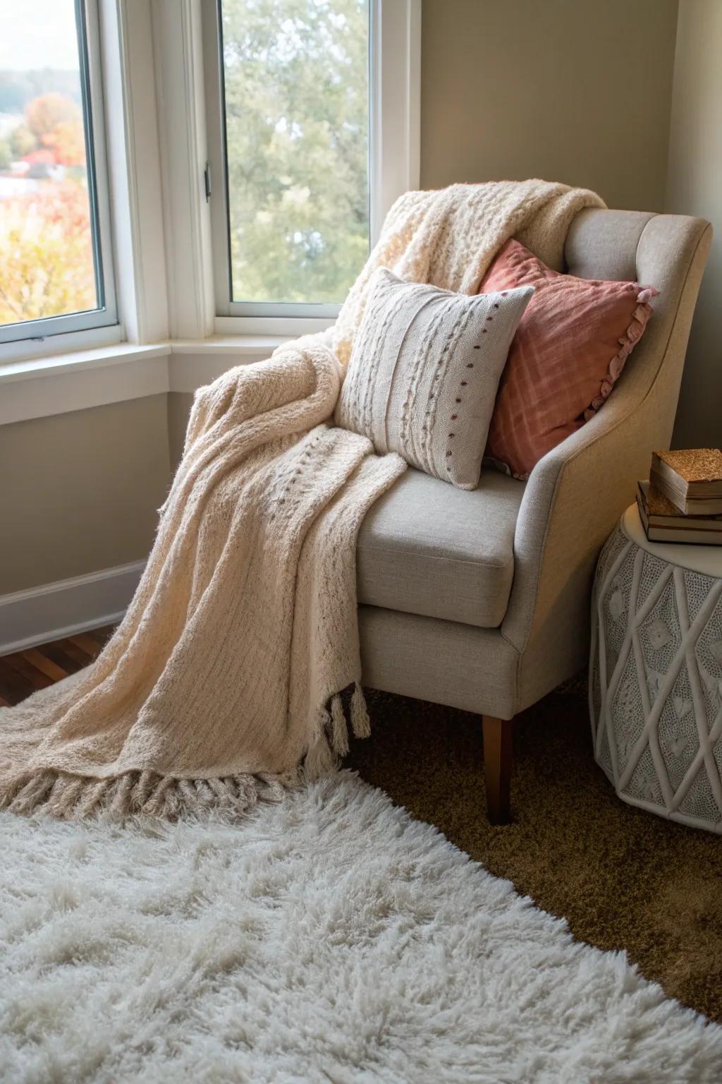 A welcoming corner enhanced by inviting textures.