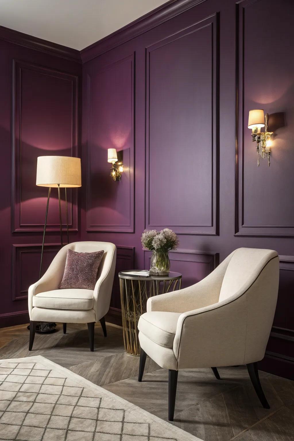 A striking violet feature wall adding depth and character.