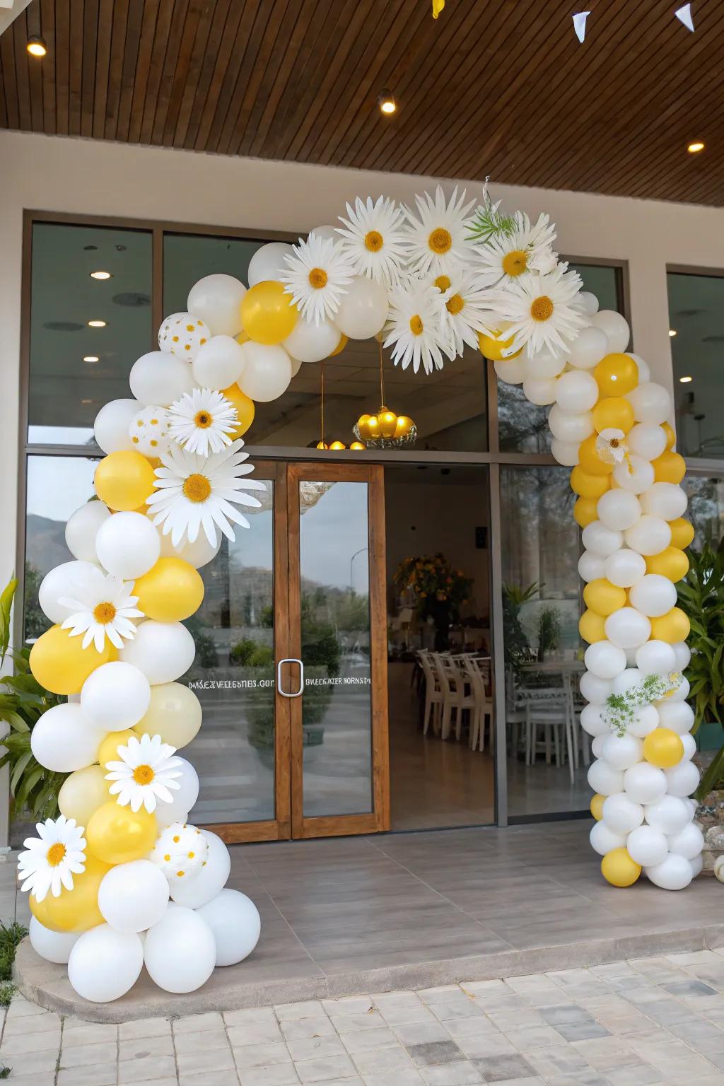 Extend a warm welcome with an enchanting blossom balloon arch.