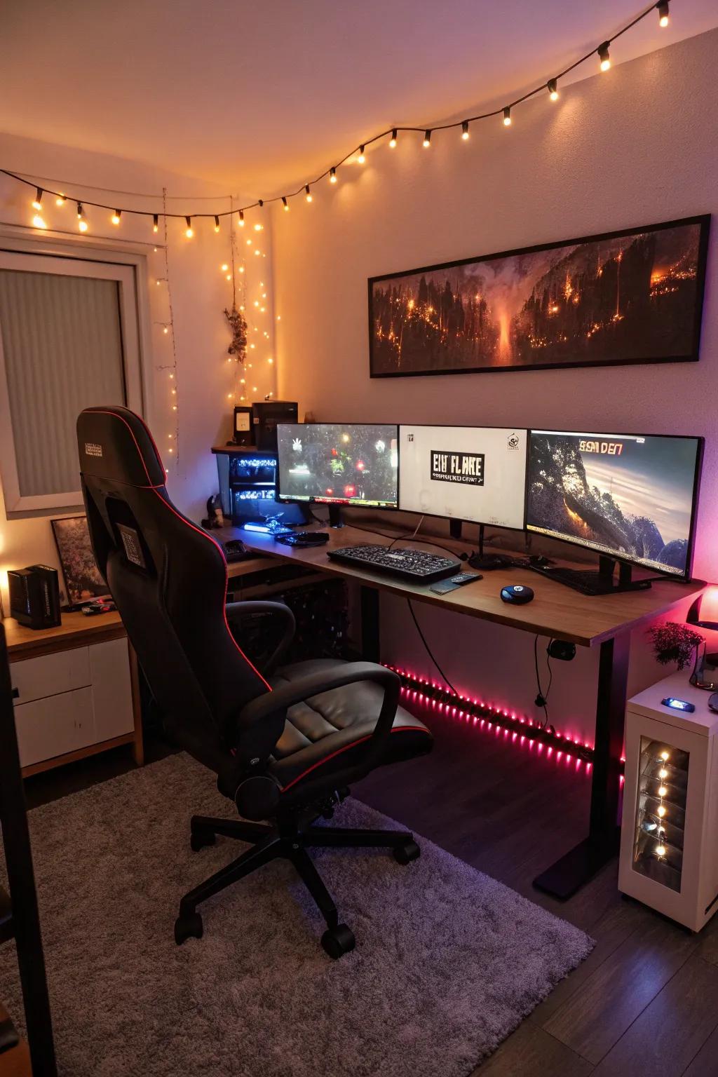 Realize an immersive spectacle through a configuration featuring triple displays within your gaming space.