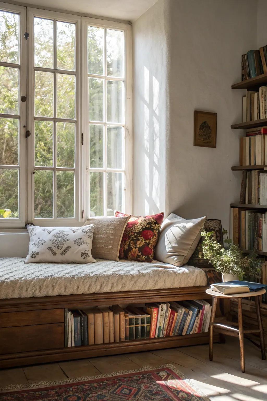 Daybed set by the window for a reading nook