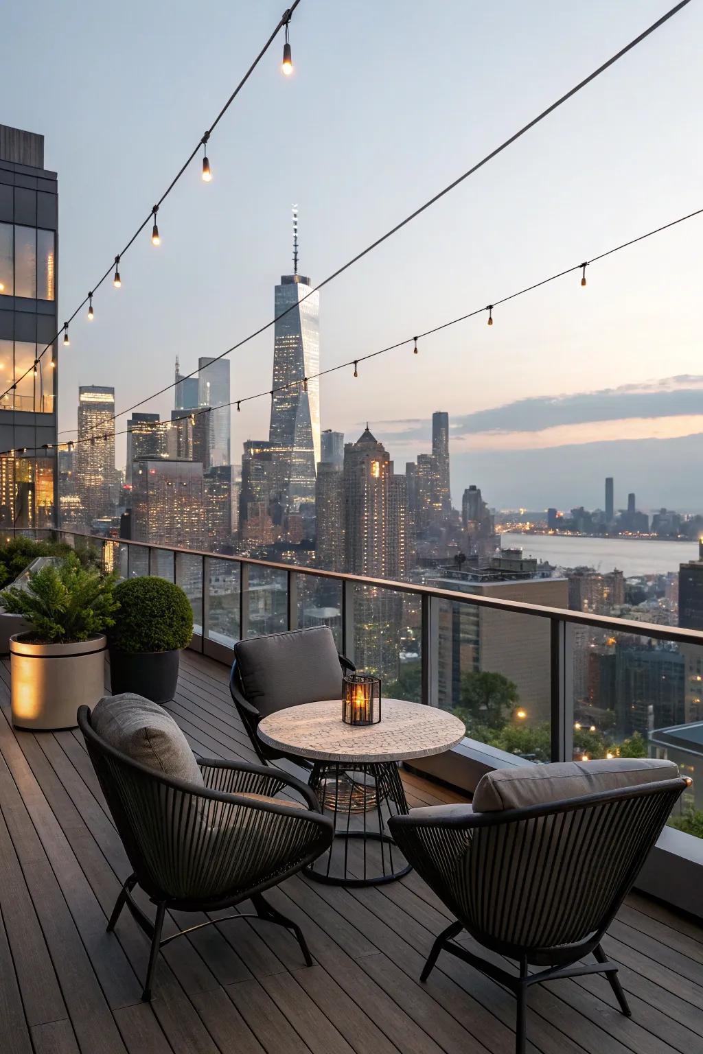 A contemporary rooftop deck providing stunning vistas and a tranquil escape.