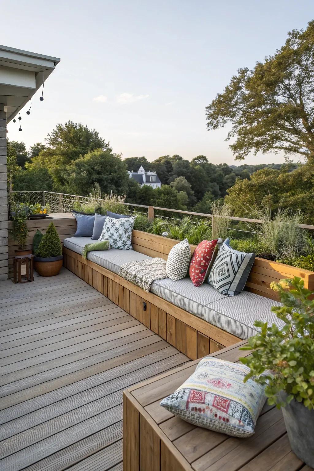Inviting corners with built-in seating offer both comfort and flair.