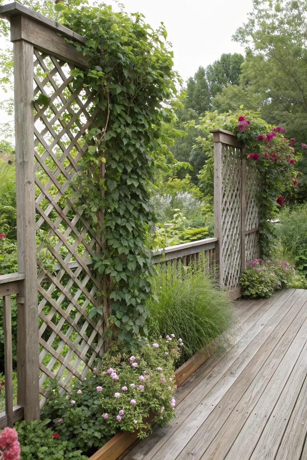 Lattice segments embellished with flourishing twining flora.