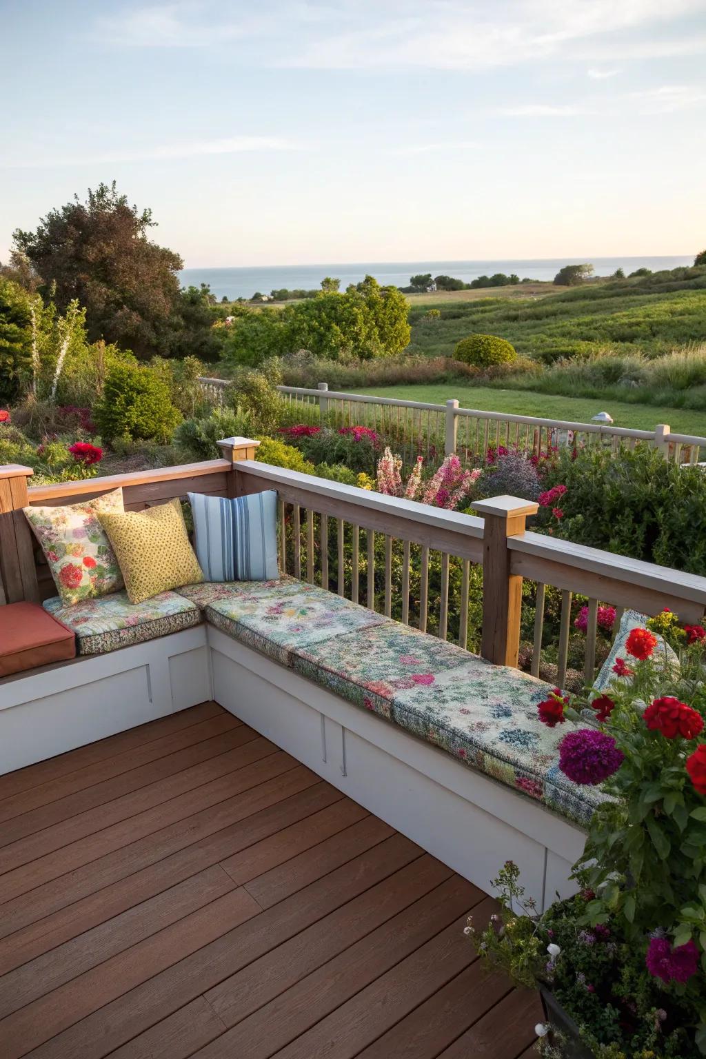 Angled seating maximizes corner utility on your veranda.