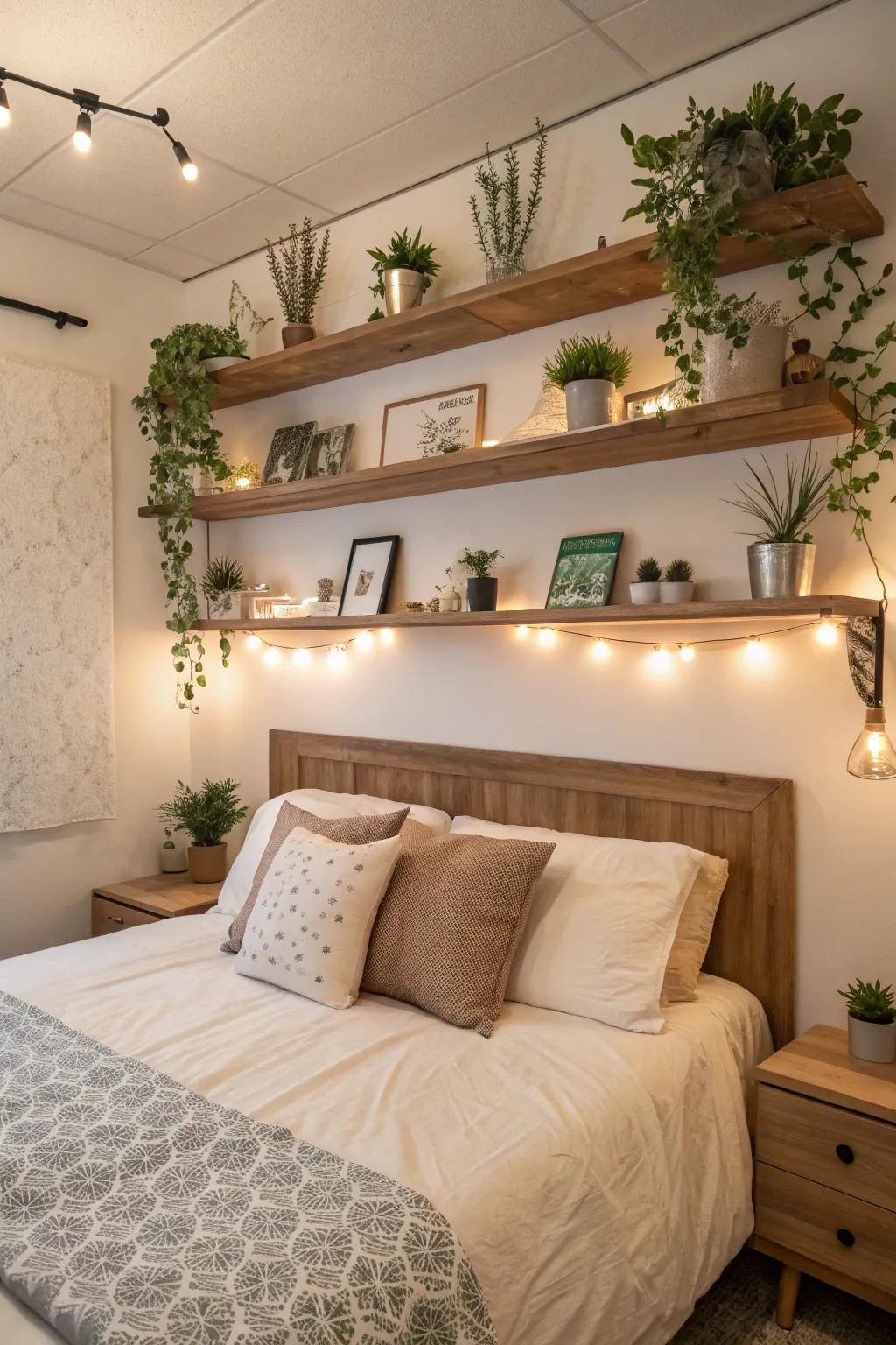 Floating shelves provide a versatile and dynamic decorating option.