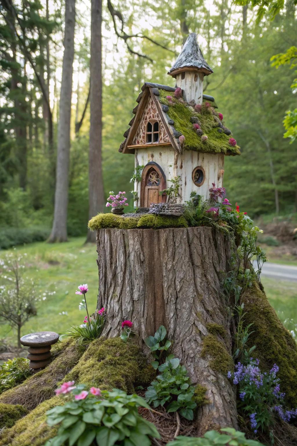 Infuse magic into your garden with a fairy house on a tree stump.