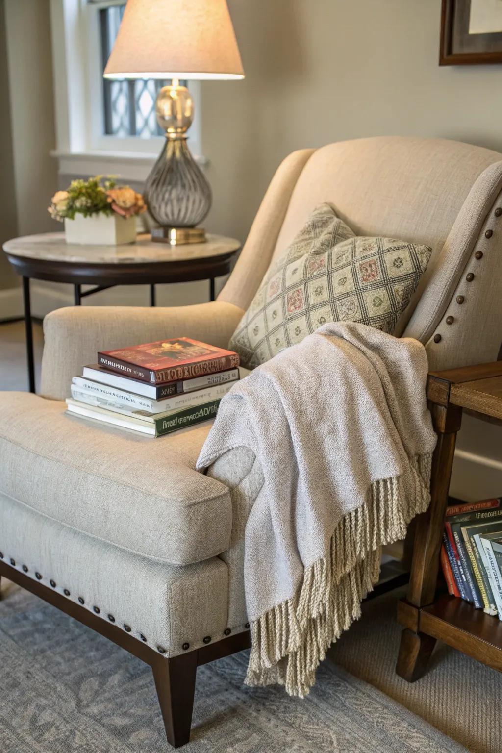 An intimate reading corner is perfect to relax.