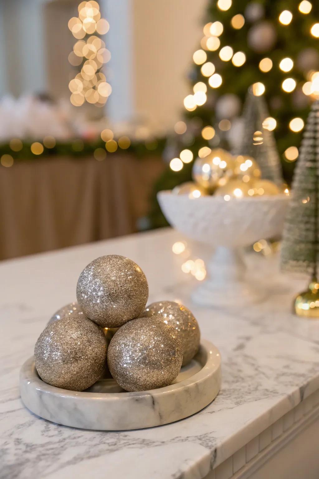 Glamorous speckled orbs impeccable for celebratory decor