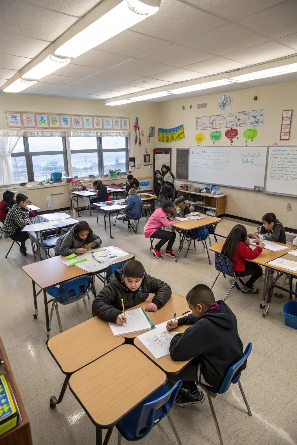 Open area blueprints afford liberty and suppleness for animated classroom exercises.