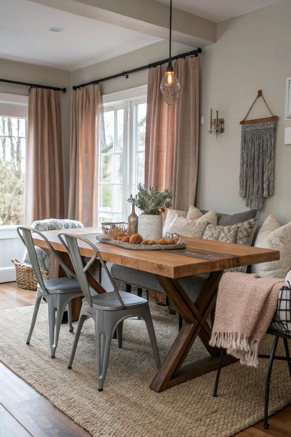 Blend textures to design a chic and layered dining space.