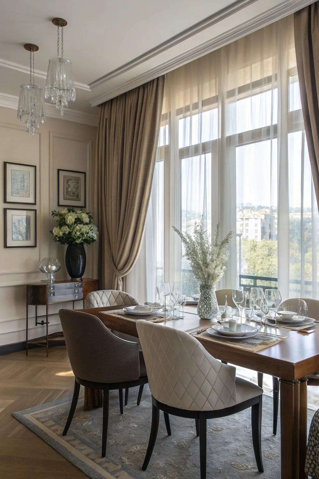 Chic window coverings lend grace and privacy.