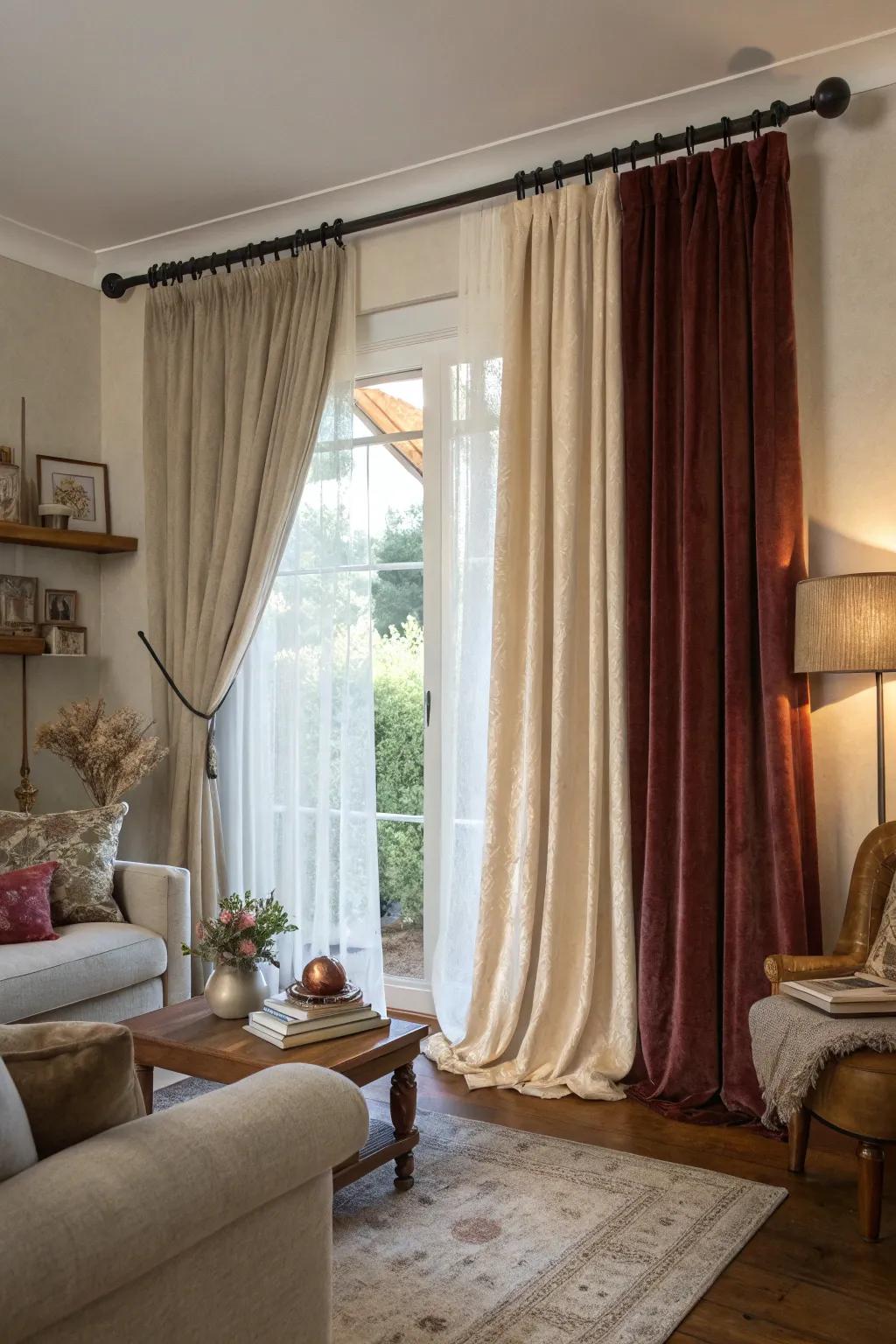 Mixing velvet and linen for a rich, textured look.