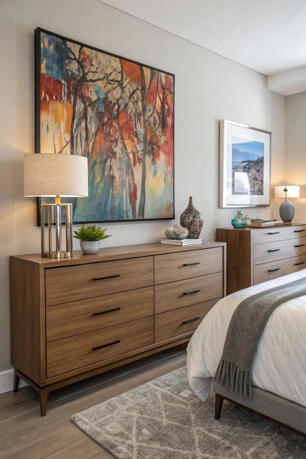 Artwork transforms your dresser into a display of artistic expression.