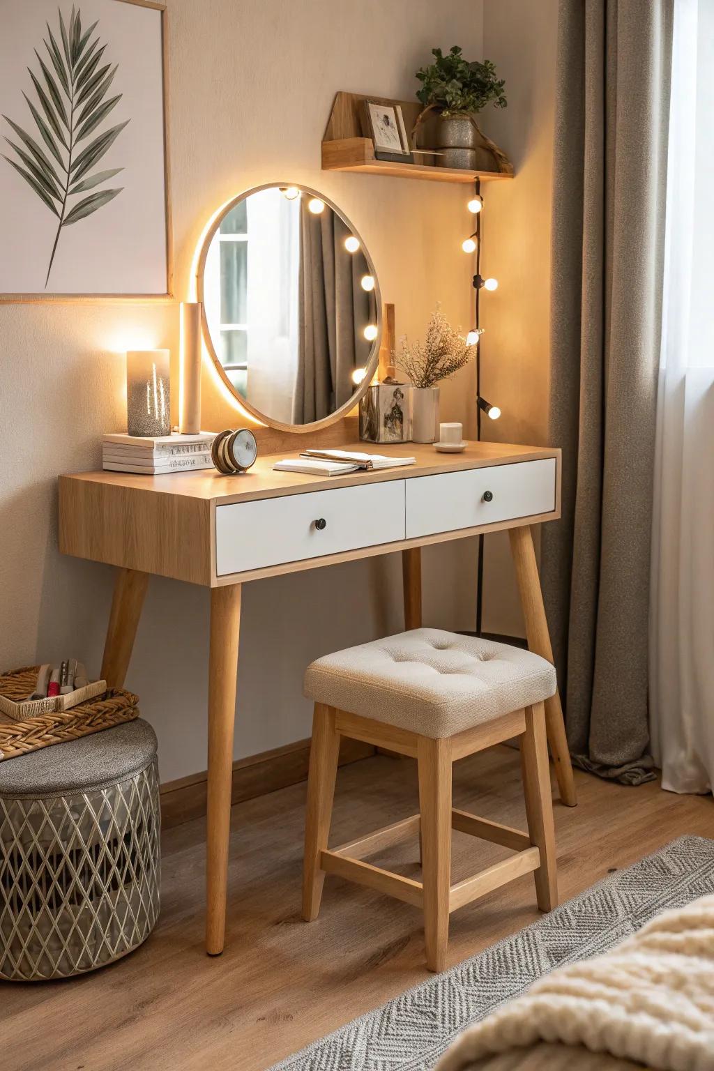 Infuse your dressing area with Scandinavian warmth and utility.