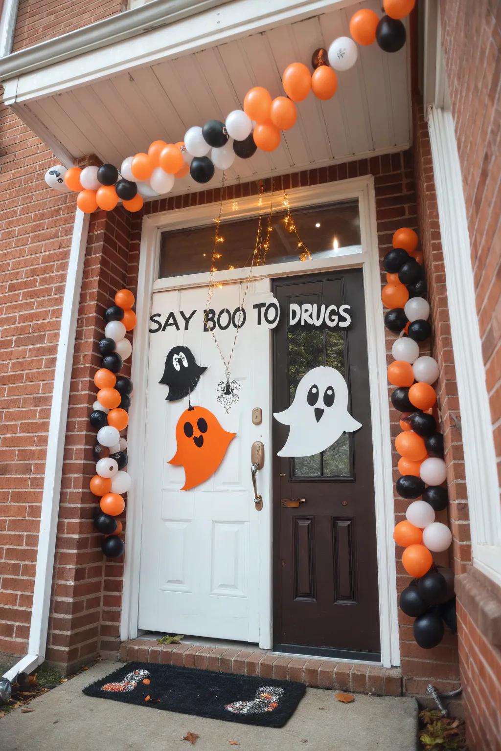 An All Hallows’ Eve-inspired entryway displaying 'Give Drugs a Fright'.