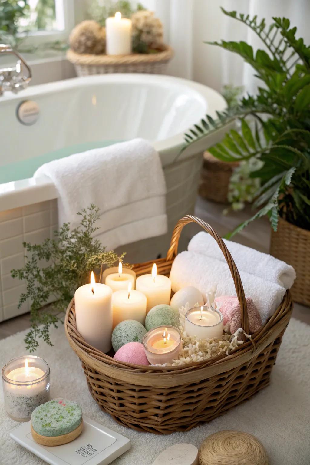 Design a home spa getaway with a comforting Easter basket.