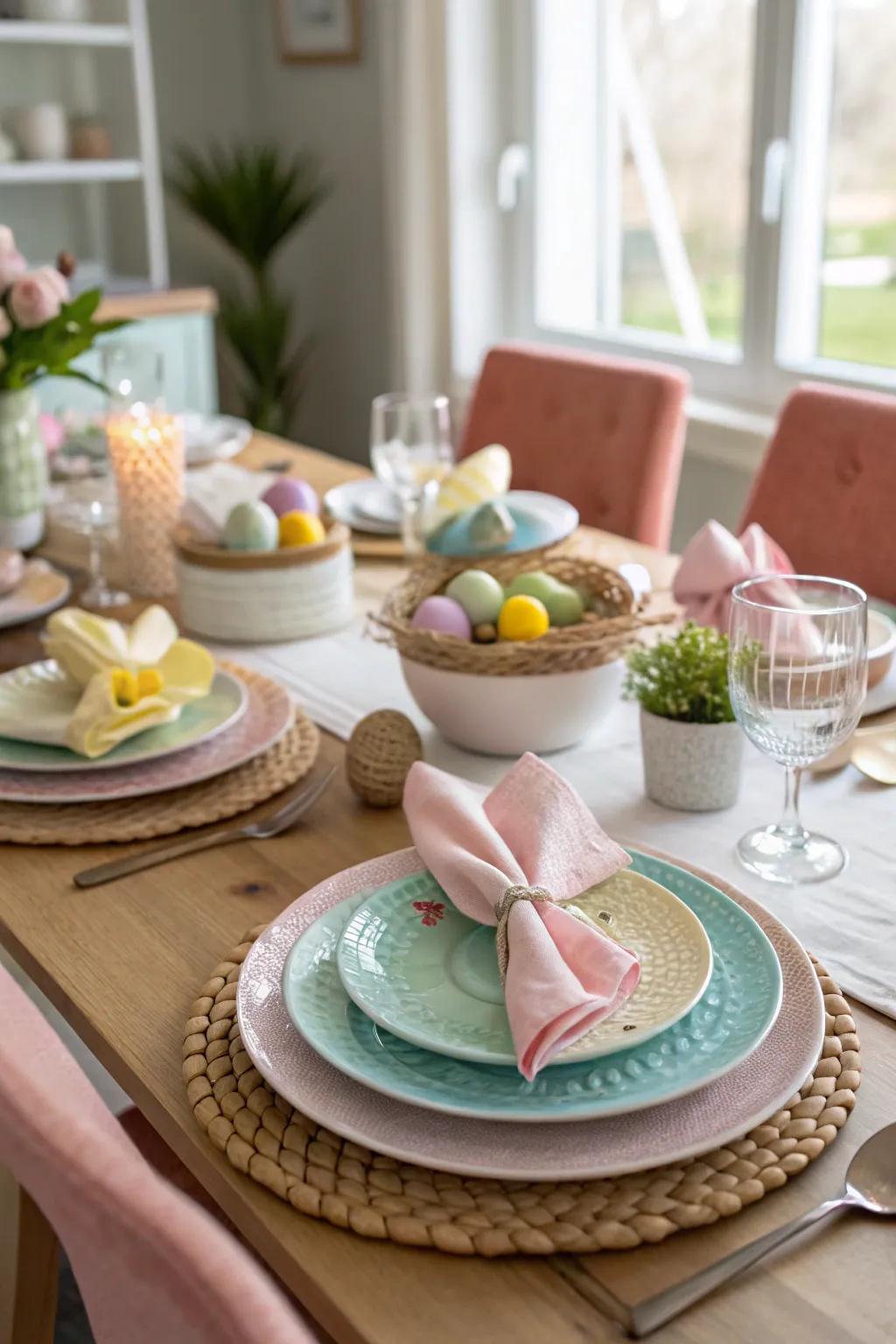 Soft hues work in harmony to create an Easter table.