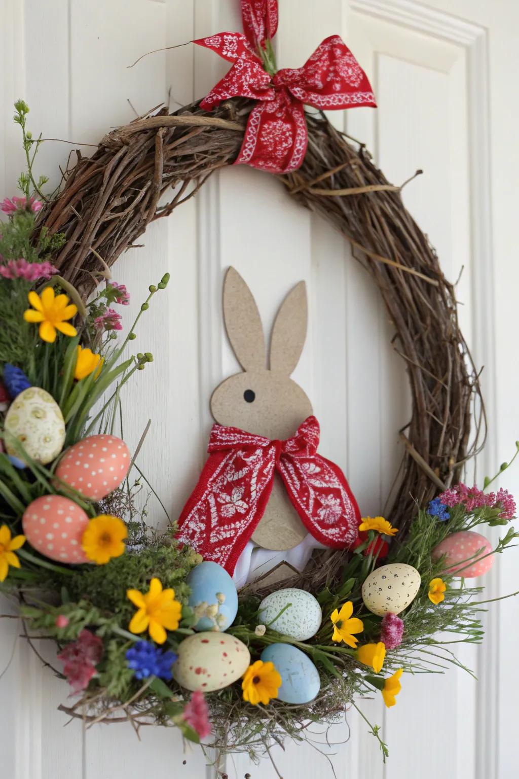 Embrace the delightful essence of Easter with a boho-inspired bunny wreath!