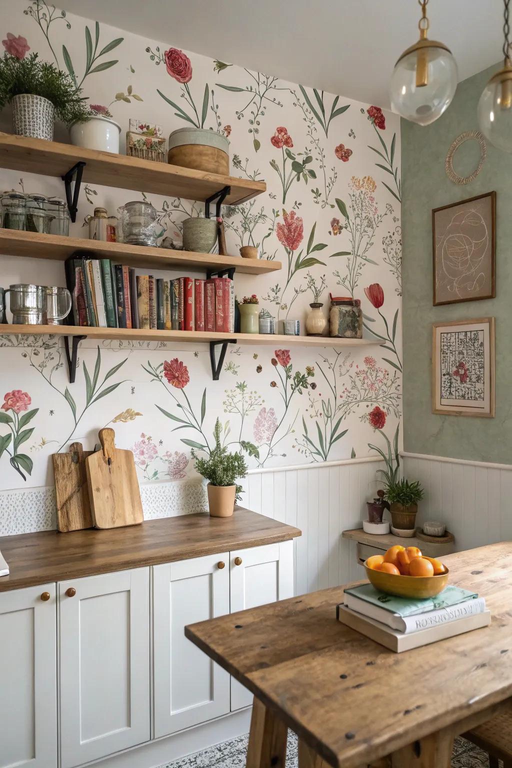 Adhesive wallpaper adds charm with minimal hassle.
