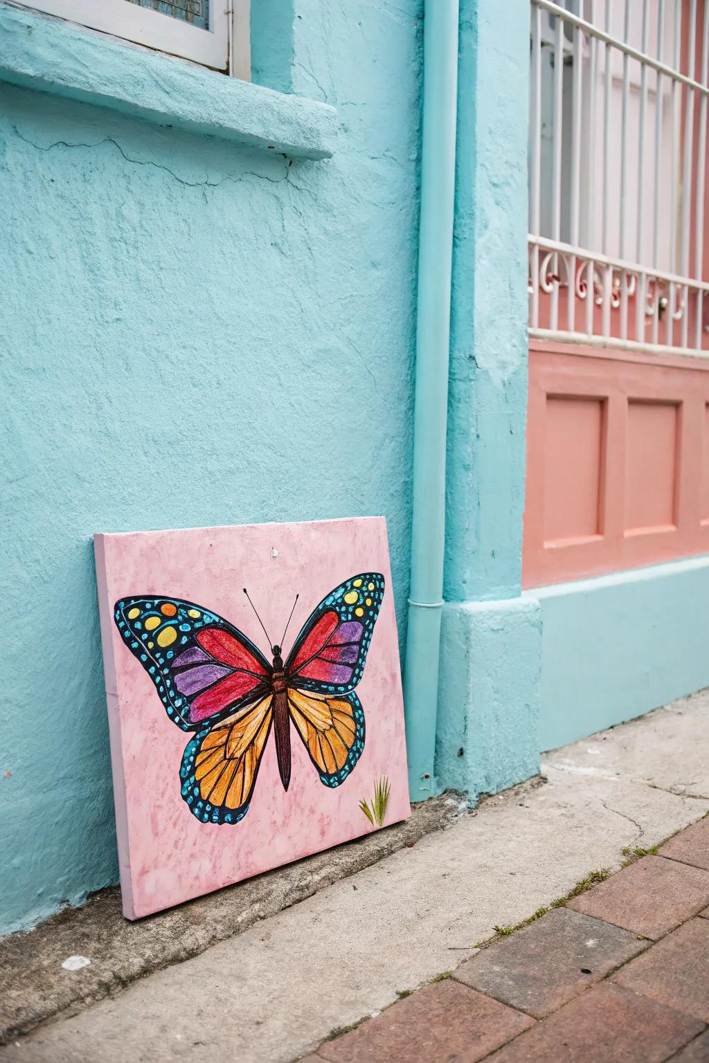 Balanced winged insect art for introducing a whimsical aspect.