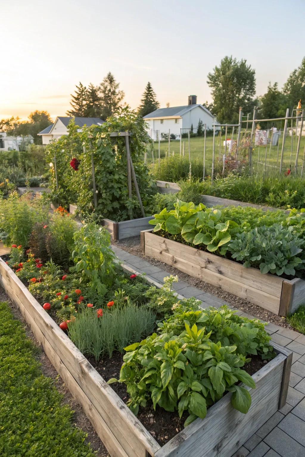 Elevated beds deliver structure and enhanced soil conditions for growing edibles.