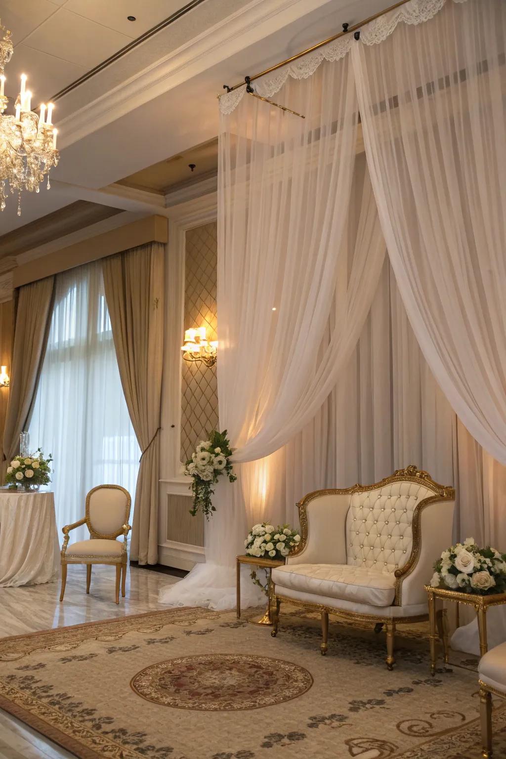 Draped textiles contribute a subtle elegance to any area.