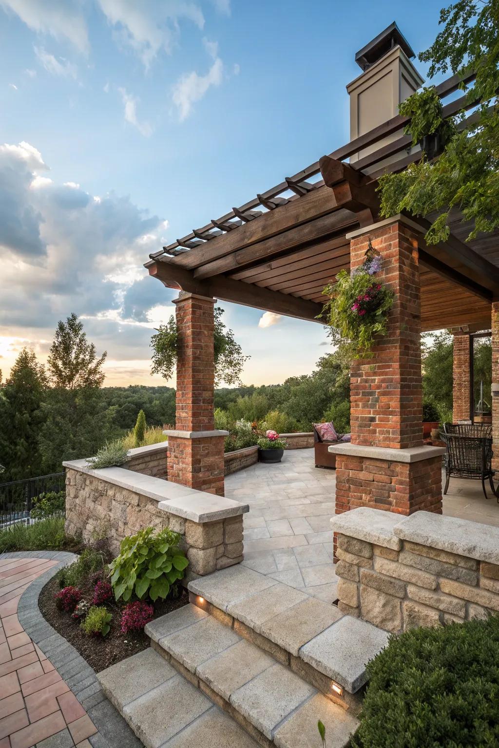 Patios crafted from stone and brick provide an ageless and remarkably durable visual appeal.