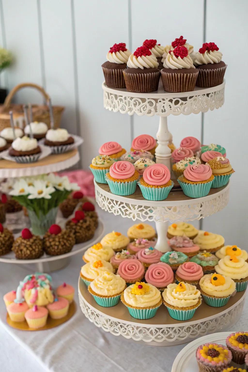 A dessert exhibit that serves as both a visual and culinary delight, exhibiting scrumptious muffins and pastries.