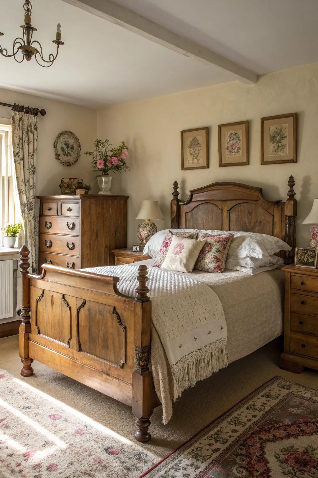 Vintage accents craft a story steeped in tradition.