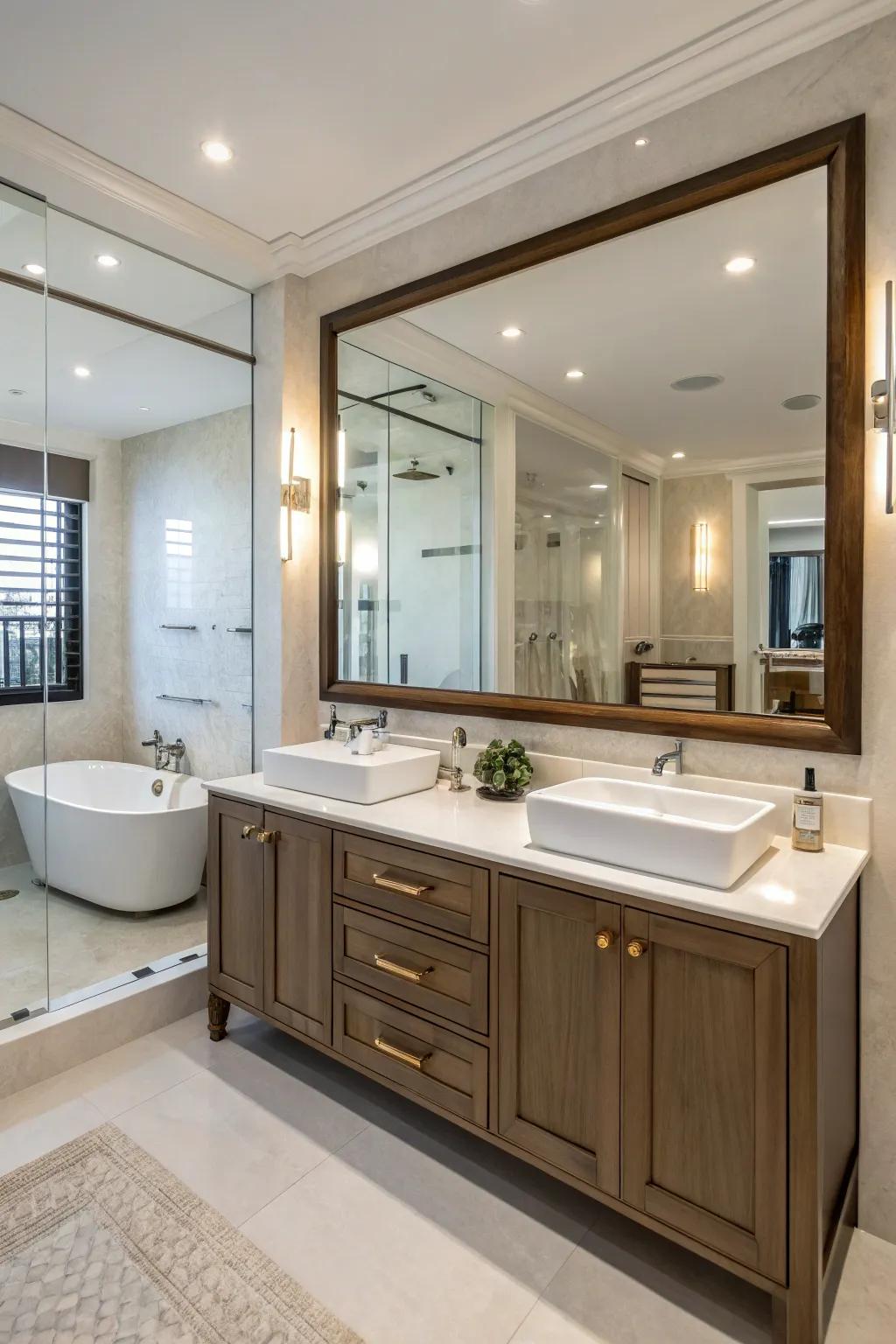 Dual sinks enhance both utility and luxury.