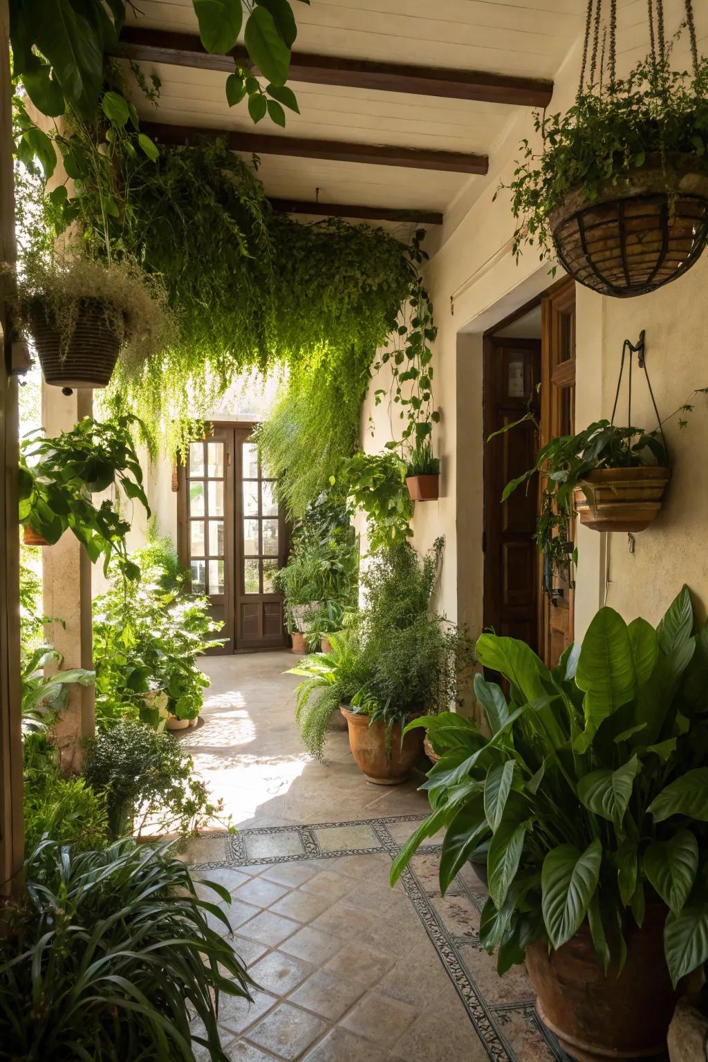 Greenery imbues your entryway with vitality, rendering it welcoming and revitalized.