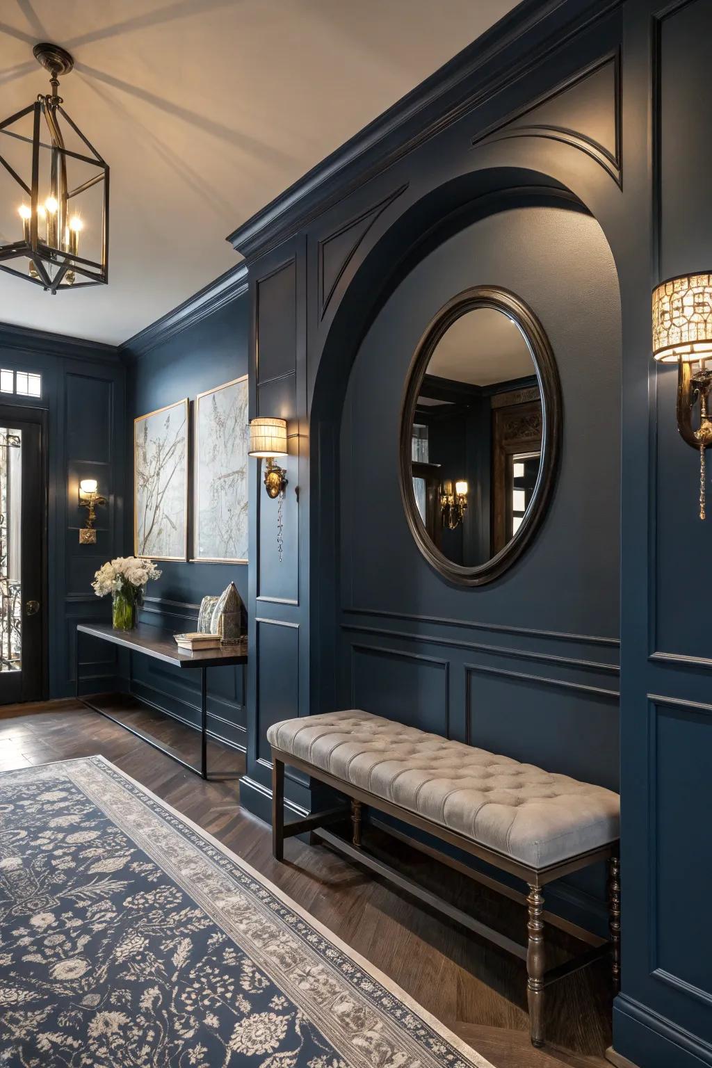 Impart drama to your entryway with striking midnight blue shades.