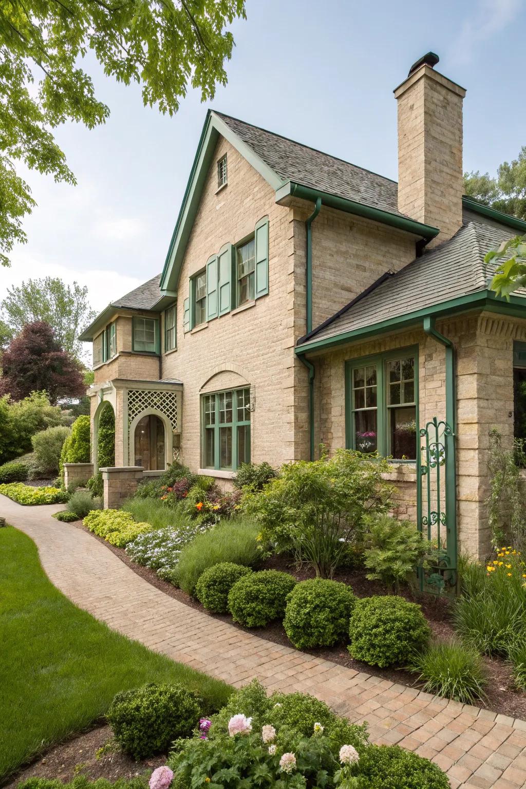 Natural hues beautifully enhance beige brick.