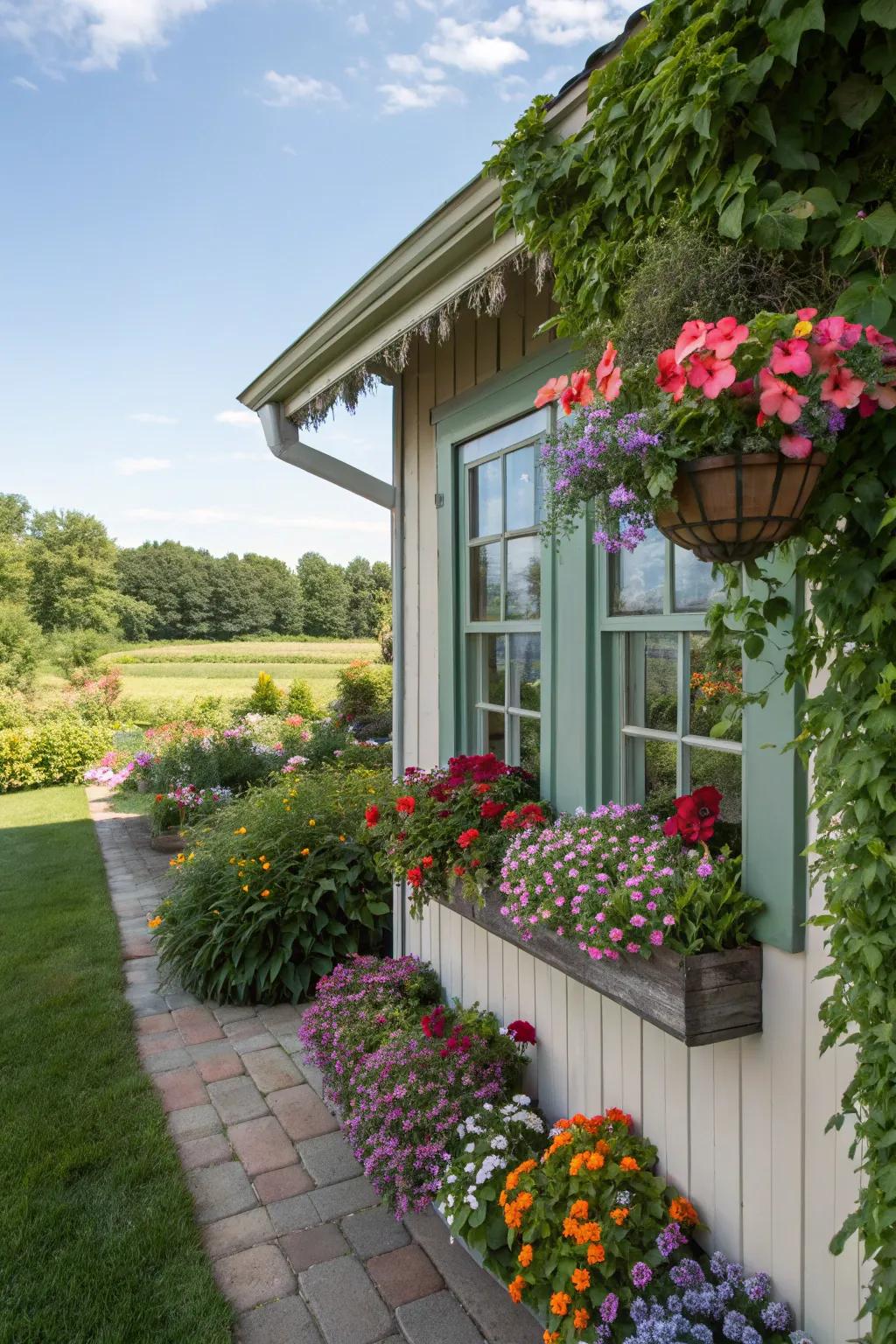 Window boxes infuse allure and vibrancy into any shed.