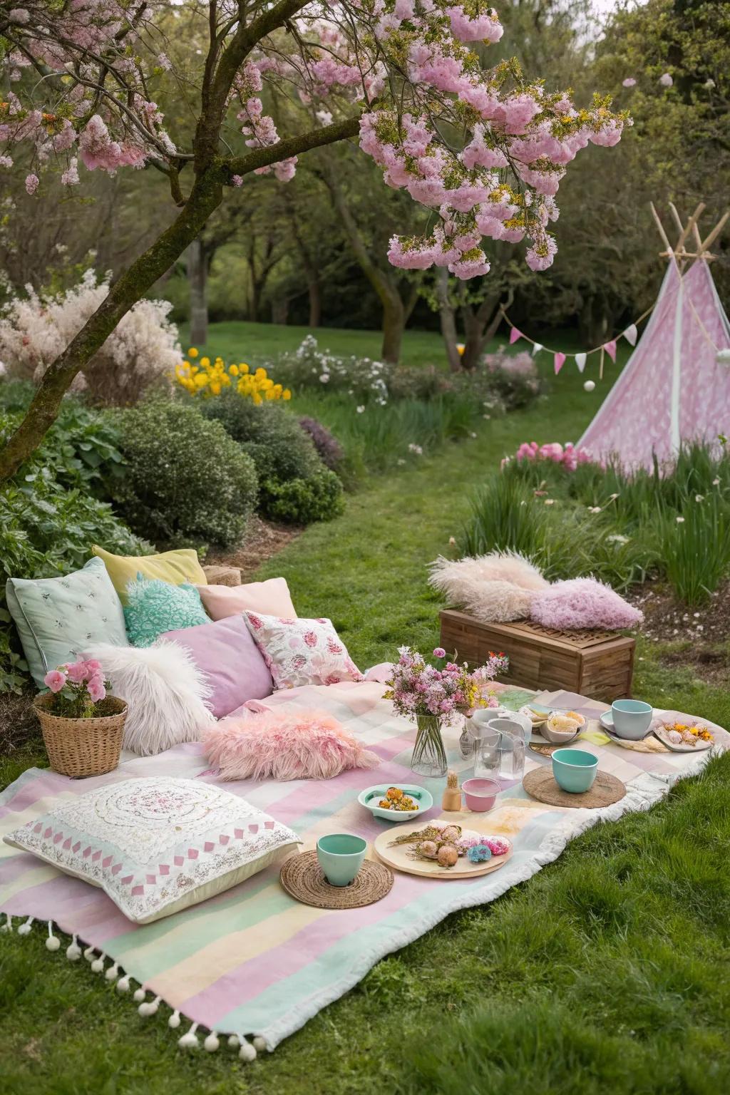 An inviting picnic arrangement sets the stage for a fairy-tale atmosphere.