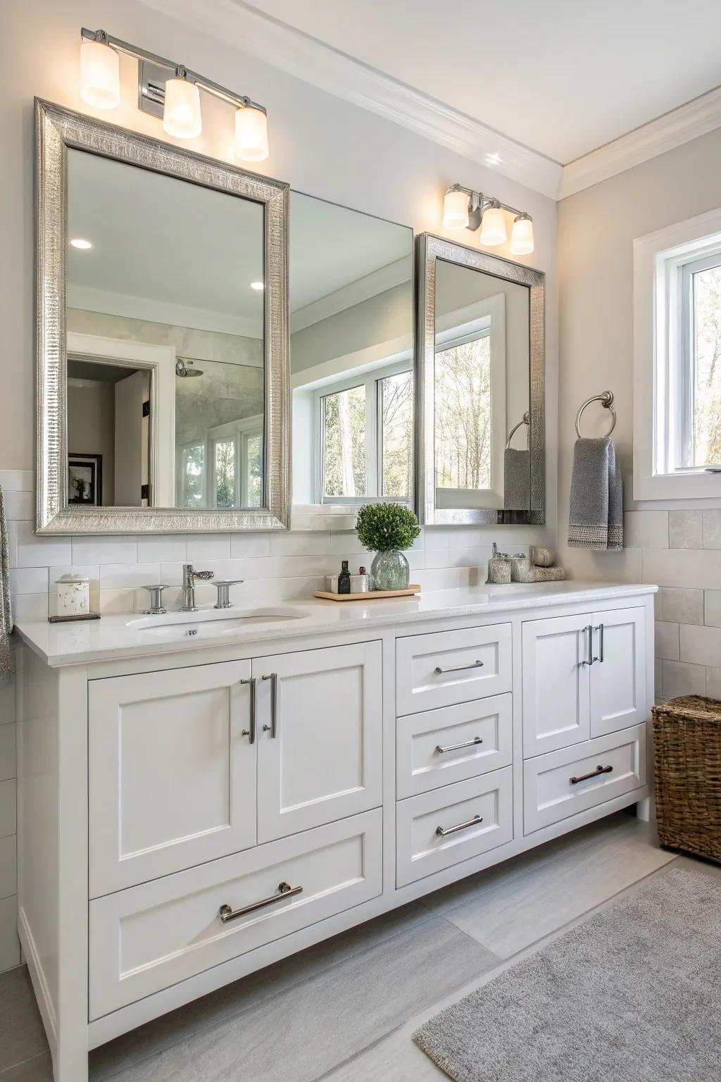 An elegant dual vanity suited for family life.