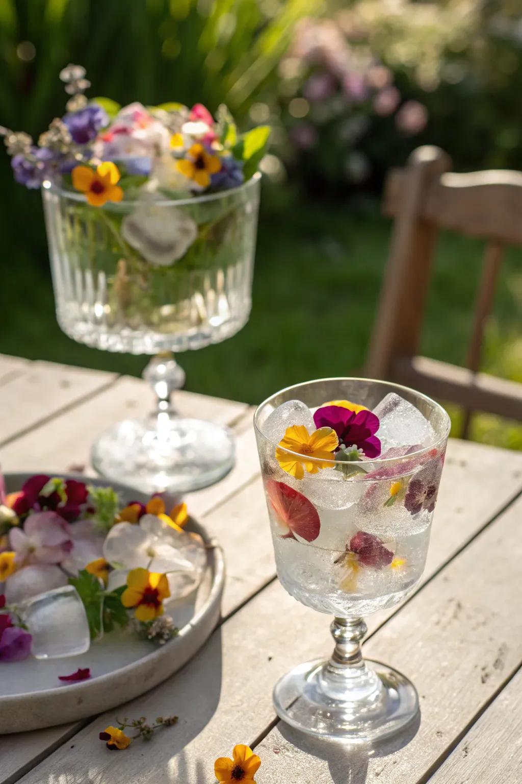 Edible blossom ice cubes for a dash of sophistication.