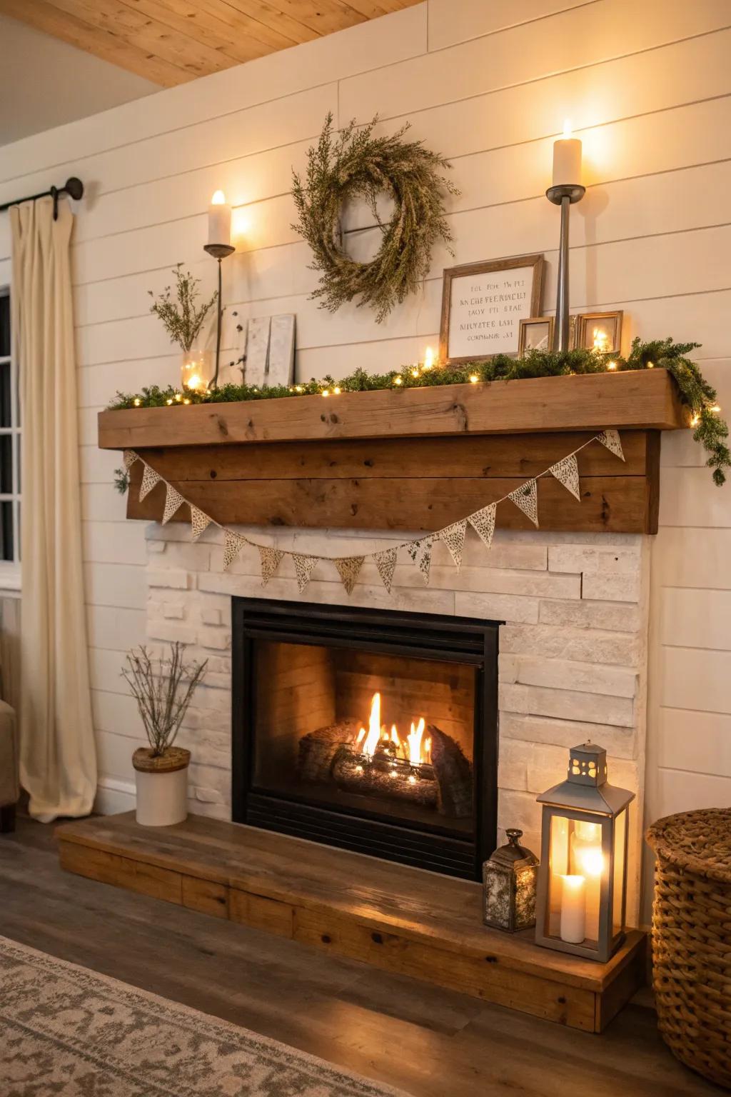 Salvaged lumber imbues rustic allure to your board and batten fireplace.