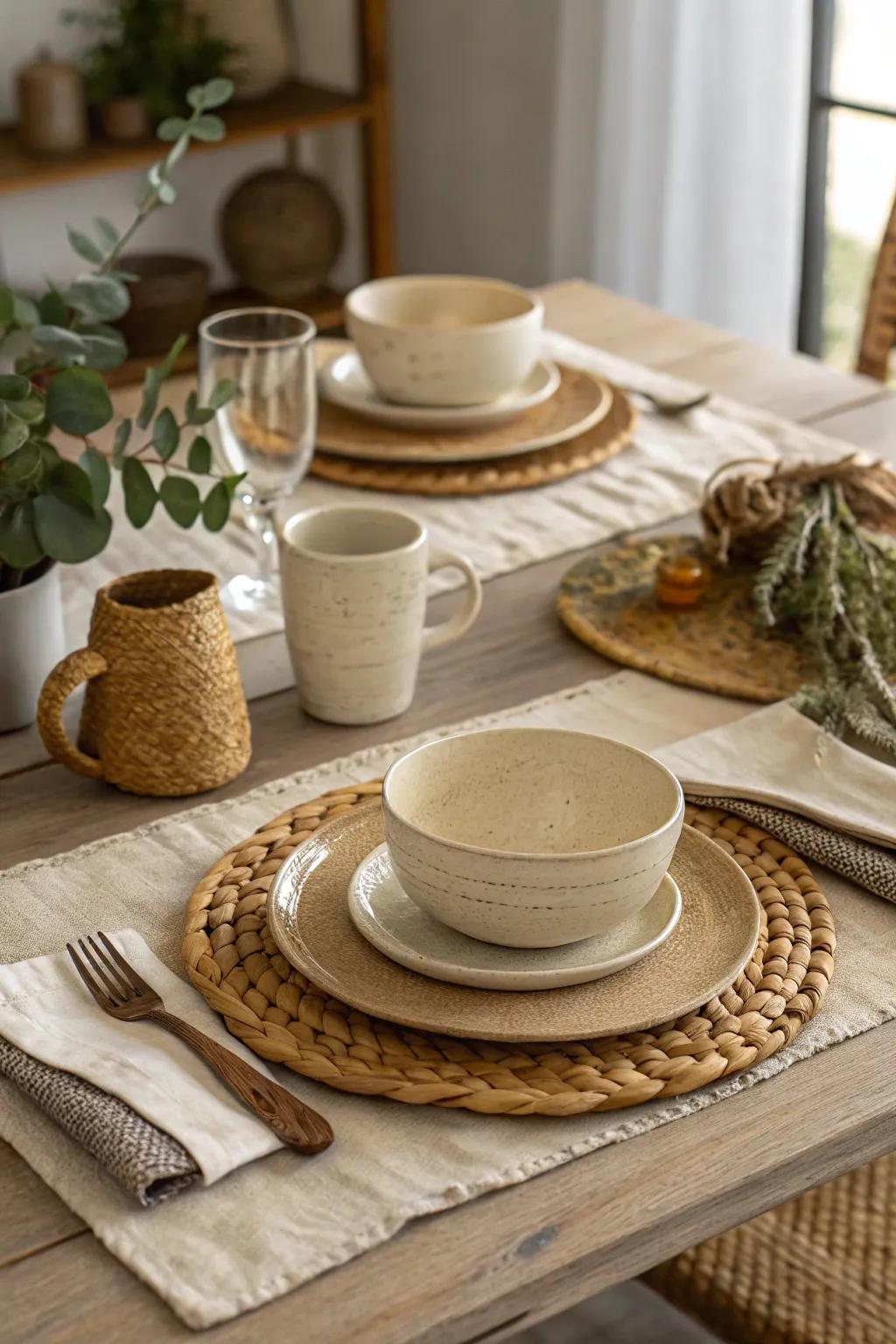 Neutral shades heighten the soothing farmhouse atmosphere.