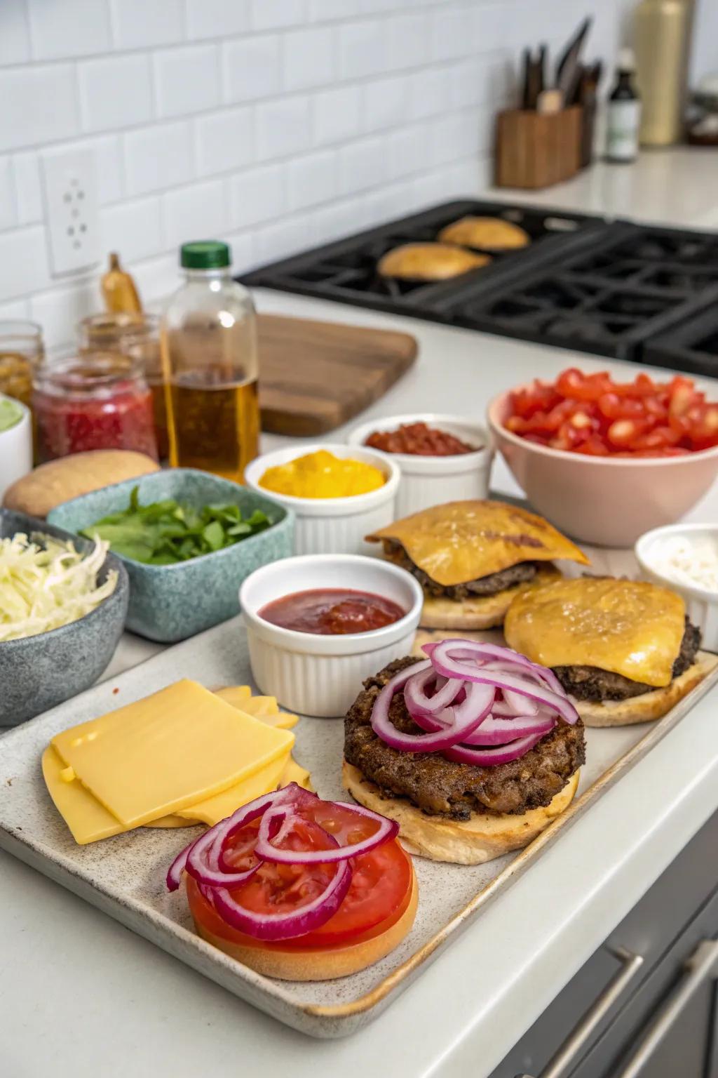 Build your perfect burger with a variety of toppings.